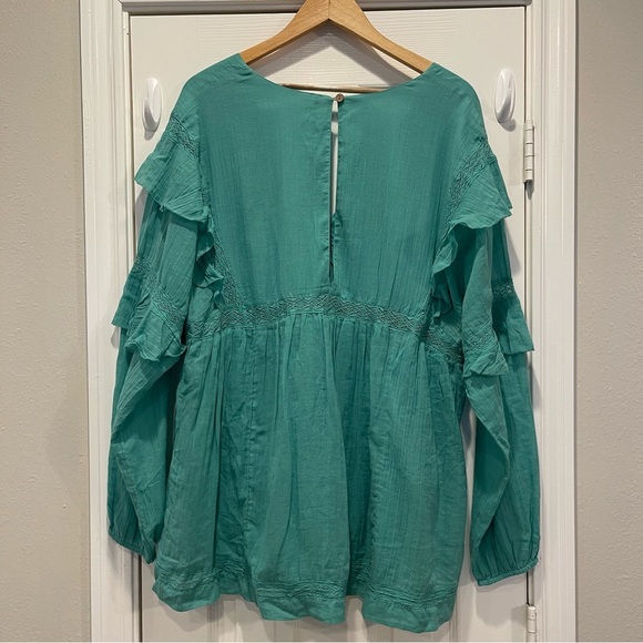 Free People Seashell Skort Romper Women’s Med Green Cotton Oversized Boho Gauzy - Picture 3 of 10